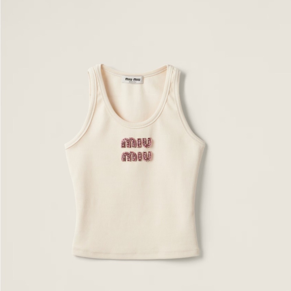 Miu Miu Ivory Tank with Embroidered Logo